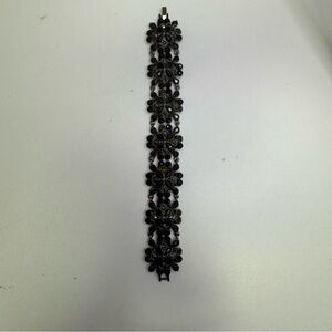 Black Rhinestone Floral Pattern Boho Whimsigoth Bracelet